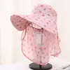 Sombrero para Ciclismo de Verano, Sombrero con Protección Solar, Velillo para Cubrir Cara y Cuello, Ala Ancha, Sombrero Integral para Mujer para Exteriores para Recoger Té