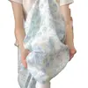 Calça Reta Yamamoto Floral Azul Plus Size em Seda de Gelo para Mulheres, Primavera 2026 Fina de Cintura Alta Casual de Perna Larga