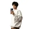 Sudadera Cleanfit para hombre de forro polar gris jaspeado, camiseta de manga larga de peso pesado estilo americano para otoño e invierno, corte regular en los hombros, ideal como capa interior