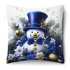 Ambiente Festivo Navideño Azul Papá Noel Muñeco de Nieve Elementos de Regalo Funda de Almohada Impresa Digitalmente Venta al por Mayor