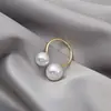 Anillo de Moda Nuevo Estilo Coreano con Perlas Grandes y Pequeñas, Diseño Abierto, Anillo Doble de Perlas Exagerado de Moda, Joyería para Mujer