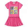 2023 verão novo estilo coreano roupas infantis vestido de manga curta meia manga bebê orelha de madeira plissada estilo ocidental saia fina