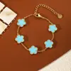 Pulseira de Trevo de Cinco Folhas Dopamina Dupla Face Versão Alta Transfronteiriça Luxo Leve Simples Senso Avançado 18k Não Desbota Cor Joga