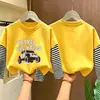 Camiseta de manga larga para niño, imitación dos piezas, algodón puro, nuevo estilo otoño 2026, para niños mayores, top básico para primavera y otoño