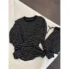 Pijama casual a rayas de manga larga estilo coreano para mujer, adecuado para salidas de verano, conjunto de shorts holgados talla extra para casa para mujer