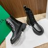 Botas de Aumento de Altura para Mulheres Britânicas Baixas com Aumento de Altura no Outono e Inverno Forradas com Lã Marrom Marrom Solado Grosso Botins Populares Botas de Motociclista