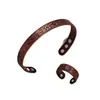 Set de Pulsera y Anillo Magnéticos Transfronterizos, Pulsera Magnética con Diseño de Flor, Joyería Unisex Estilo Retro Cepillado de Cobre Rojo Antiguo