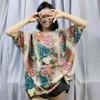 Camiseta de algodón y lino Tencel con perforación en caliente para mujer, novedad de verano 2023, top holgado adelgazante con estampado de malla 3D en tallas grandes