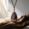 Artículo cultural coleccionable: Colgante de madera de agar con incrustaciones de cinabrio, collar amuleto "Paz y Serenidad", estilo chino