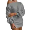 Suéter Cruzado Otoño/Invierno 2026 Amazon Más Vendido Casual Europeo y Americano Hombros Descubiertos Mangas de Linterna Vestido Suéter de Punto