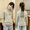 Camiseta Térmica de Manga Larga Rayada para Niñas Otoño/Invierno Cuello Semi Alto Terciopelo Alemán Cepillado para Niños Medianos y Mayores Top Cálido Ajustado