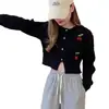 Suéter Dulce de Cereza Estilo Nuevo Primavera y Otoño 2026 para Mujer, Cárdigan Corto de Punto Holgado Estilo Coreano, Popular en Europa y América