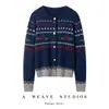 Cardigã de Caxemira Jacquard Fair Isle 2026 Outono/Inverno Novo Feminino Gola Redonda Blusa Base Color Block Corte Solto Casaco