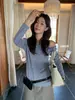 Camiseta de Manga Longa Ruffled Ombro Único Slimming Versátil Suave Estilo Coreano Chá Verde Limão Outono para Mulheres 11056