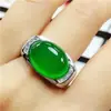 Anillo de calcedonia para hombre al por mayor de fábrica plata 925 incrustado Esmeralda Hielo Ágata Esmeralda hebilla suelta anillo de hombre