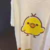 Pijama Redondo Fofo de Frango com Nariz para Mulheres, Verão com Manga Curta e Shorts e Calça Longa, Pijama Pulôver Fino de Algodão Puro com Desenho