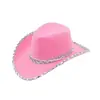 Sombrero de Vaquero Rosa Traje Fiesta Serie Denim Rosa Venta Caliente Transfronteriza Sombrero de Vaquero Rosa con Plumas
