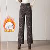1030 Calça Casual Estampada com Forro de Lã para o Inverno, Cintura Alta, Tamanho Grande, Elegante, Estilo Chinês de Alta Qualidade, para Mães de Meia-Idade e Idosas