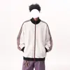Moletom cardigã color block com três listras, unissex, com toque de alta qualidade, modelagem solta, estilo casual, versátil e jovial