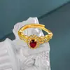 Anillo de Encaje Rubí Estilo Vintage Vintager para Mujer, Anillo Elegante Versátil Único Retro de Circonita de Alta Gama