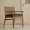 Silla de Comedor Nórdica de Madera Maciza para Uso Doméstico, Estilo Moderno Minimalista de Lujo Ligero de Gama Alta, con Respaldo, Adecuada para Comedor, Tejida en Ratán, para Sala de Estar y Casa de Huéspedes