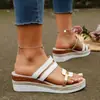 Sandalias de cuña de talla grande estilo europeo y americano para el verano, moda versátil, suela gruesa, suela de cuerda, slip-on, pantuflas para mujer