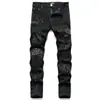 Jeans negros de verano para hombre con bordado y remaches estilo callejero transfronterizo, jeans casuales ajustados de cintura media, juveniles y modernos