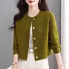 Nuevo Suéter Abrigo de Punto Color Sólido Estilo Coreano para Mujer Primavera y Otoño 2026, Estilo Corto de Cintura Alta, Perfecto con Faldas, Top Cardigan