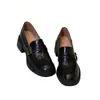 Piel de Vaca de Primera Capa ~ Mocasines de Suela Gruesa para Mujer, Estilo Británico Primavera y Otoño Nuevo Estilo, Zapatos Planos de Tacón Grueso, Zapatos Pequeños de Cuero Retro