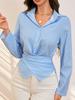 2025 Transfronterizo Amazon Aliexpress Nicho Diseño de Rayas Azules Otoño Nueva Camisa Tops de Manga Larga para Mujer