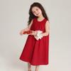 Pudding Roupas Infantis Haru Saia Estilo Feriado para Meninas 2025 Verão Novo Vestido Vermelho Infantil Versátil