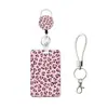Porta credencial retráctil de fácil extracción en stock del fabricante Tarjetero para credencial de trabajo con impresión UV Clip giratorio para credencial con estampado de leopardo Cordón tejido Venta al por mayor