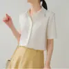Camisa de Cetim com Poá Feminina Nova Primavera & Outono 2025 Cor Lisa Profissional Estilo Coreano Solta Camisa Feminina Top Tendência