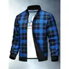 Nova Jaqueta Casual Xadrez Versátil da Moda Masculina com Gola Alta Simples e Tendência