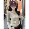 Camisa Base Slim Fit de Gola V para Mulheres Estilo Coreano Hot Girl Manga Curta Longa para Figuras Petites Primavera 2026