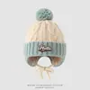 Chapéu de Outono e Inverno BOSTON Chapéu de Lã Infantil Proteção para as Orelhas Pompom Chapéu de Tricô Quente Meninos e Meninas Chapéu de Puxar à Prova de Vento