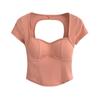 Estilo Puro Deseo Estilo Chica Caliente Extensiones para Mujer Top sin Espalda con Espalda Kink Manga Corta Nueva Camiseta Ajustada