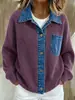 Outono Inverno Europeu e Americano Transfronteiriço Patchwork de Jeans Gola Cardigã de Tricô Feminino Solto Estilo Preguiçoso Bloco de Cor Manga Longa Casaco Suéter