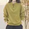 Moletom térmico canelado de 260g para mulheres, novo estilo outono e inverno 2026, gola alta com botões, tamanho grande, blusa quente de manga comprida