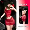 Conjunto de lencería sexy Yesiyeser con malla de encaje transparente, cuello halter, falda corta ajustada plisada dividida 9813