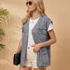 Novo colete jeans lavado transfronteiriço europeu e americano para comércio exterior Amazon com botões de abotoamento simples e múltiplos bolsos, colete de trabalho sem mangas para mulheres