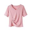 Foto Real Super Fogo Manga Curta Plissada Dividida Camiseta Feminina Verão 2023 Novo Slim Fit Emagrecimento Top Curto