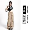 Liquidação Calças Cargo Estilo Americano para Mulheres, Cintura Alta, Estilosas, Petite, Casuais, Esportivas, Wide-Leg, Calças Retas