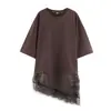 Moda feminina europeia e americana transfronteiriça AliExpress mais vendida T-shirt com retalhos de renda