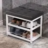 Gabinete Sencillo de Múltiples Niveles para Guardar Zapatos para la Entrada del Hogar, con Asiento, Cojín Suave de Hierro Forjado, Banco Multifuncional para Zapatos
