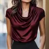 Primavera/Verão 2026 Moda Feminina Cruzada Europeia e Americana da Amazon Blusa Versátil de Manga Curta com Caimento em Cetim