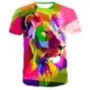 2021 Novo ExporT Leão de Chamas Estampa Digital 3D Camiseta Masculina de Manga Curta