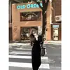 Nuevo Vestido de Punto de Manga Larga con Botones y Cuello en V Estilo Francés para Mujer, Ajustado, Ceñido a la Cintura, Bodycon, Largo, para Primavera y Otoño