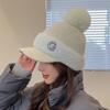 Gorra de Béisbol de Punto Jiayi 2021 Nueva Gorra con Visera de Piel de Conejo Más Terciopelo Protección para el Frío para Orejas Moda Estilo Coreano Bola Grande de Piel