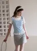 Top de tirantes Thai azul y blanco ajustado de cuello redondo impresionante para mujer 2026 verano estilo chica caliente suave atuendo 2020